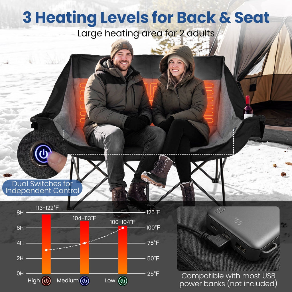 Heated Double Camping Chair with 4 Zones, 660 lb Limit