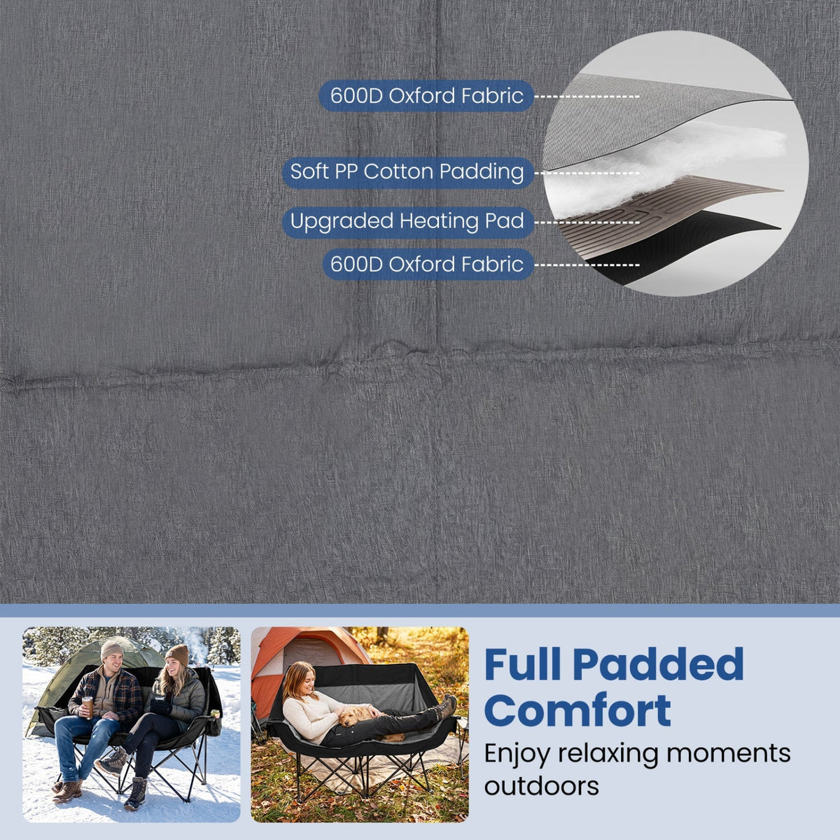 Heated Double Camping Chair with 4 Zones, 660 lb Limit