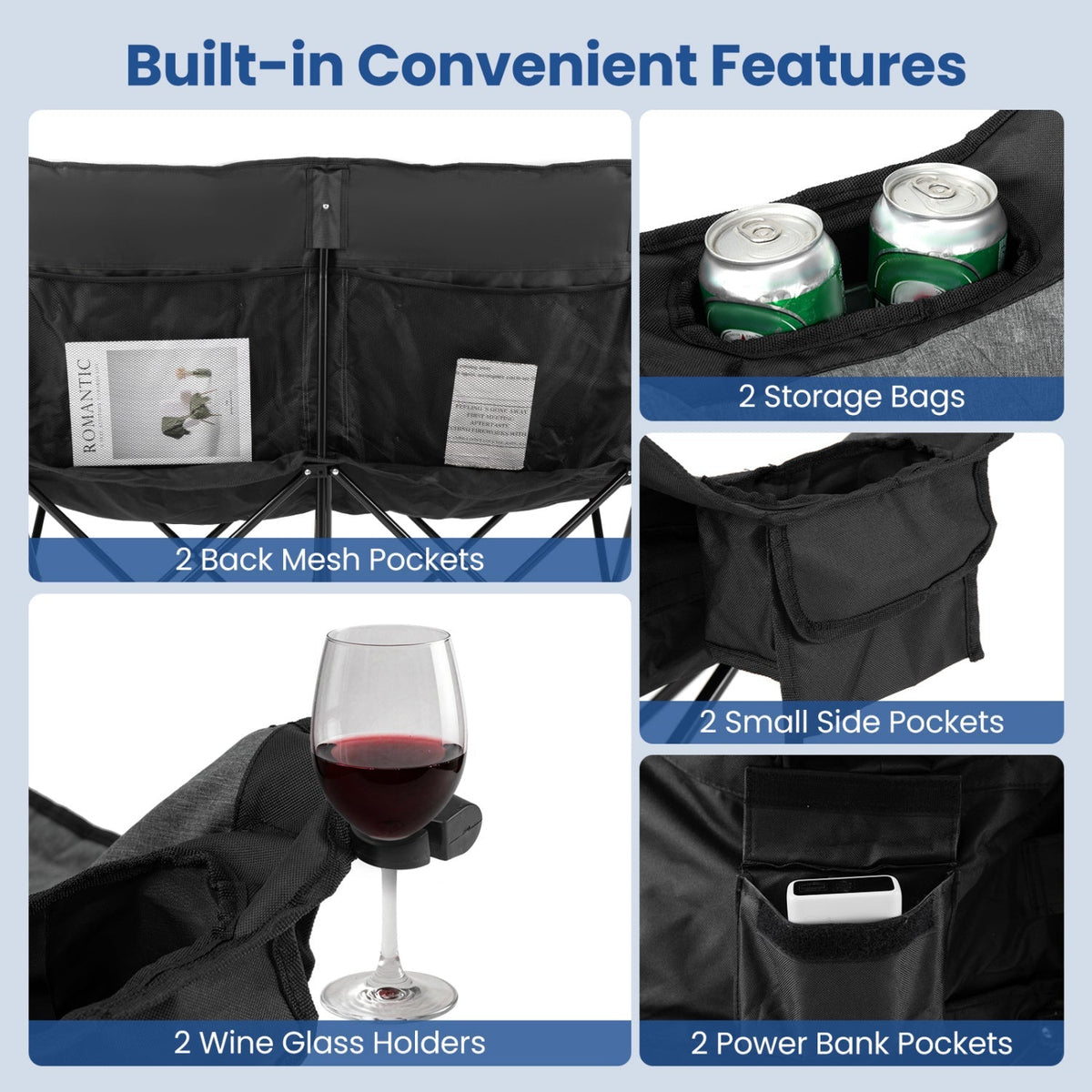 Heated Double Camping Chair with 4 Zones, 660 lb Limit