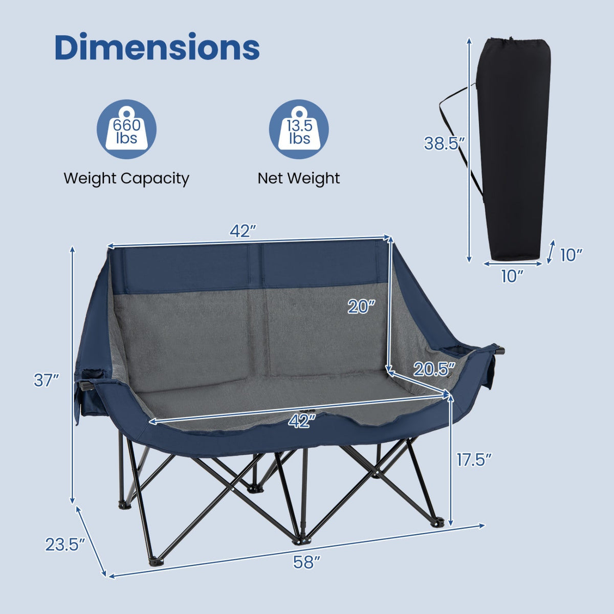 Heated Double Camping Chair with 4 Zones, 660 lb Limit