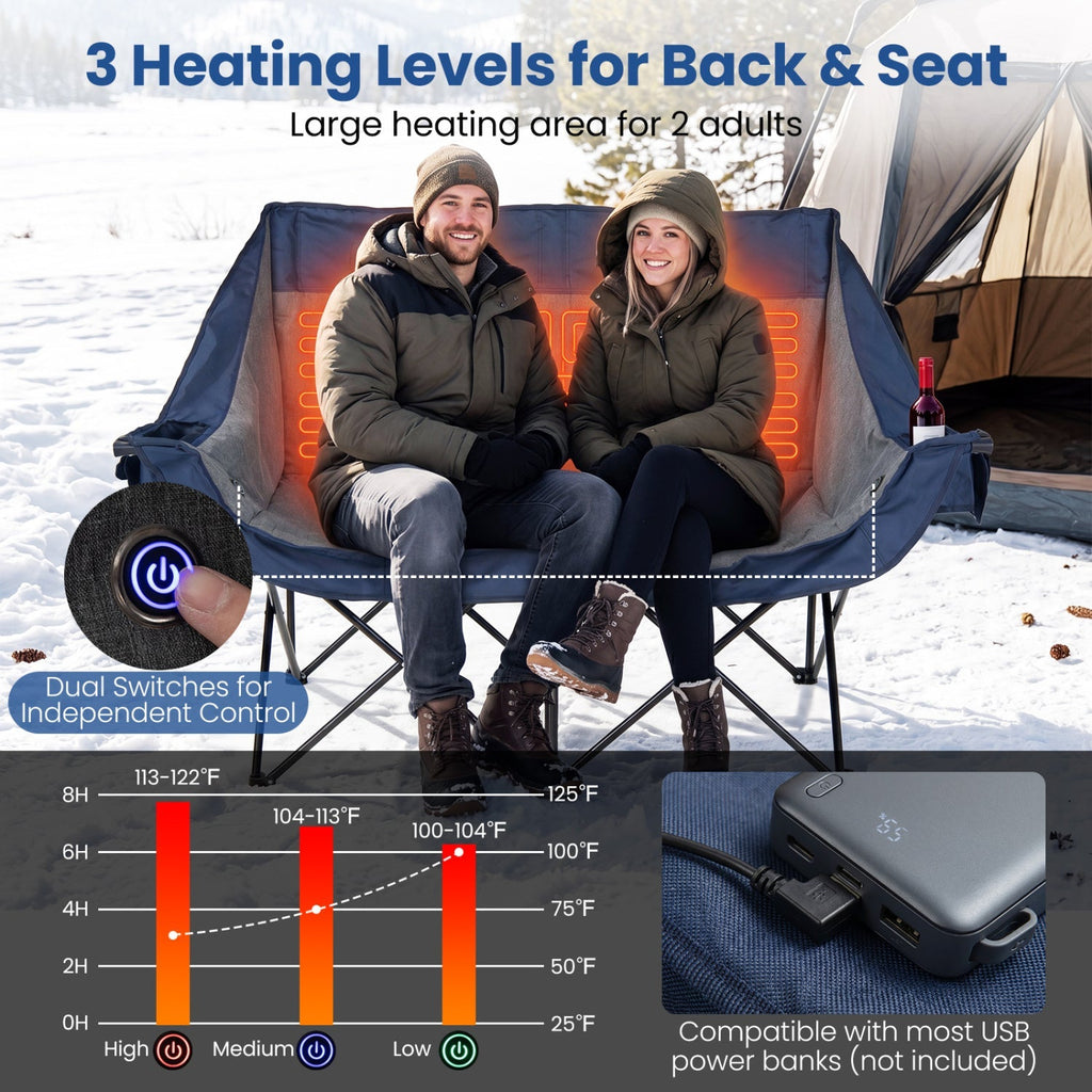 Heated Double Camping Chair with 4 Zones, 660 lb Limit