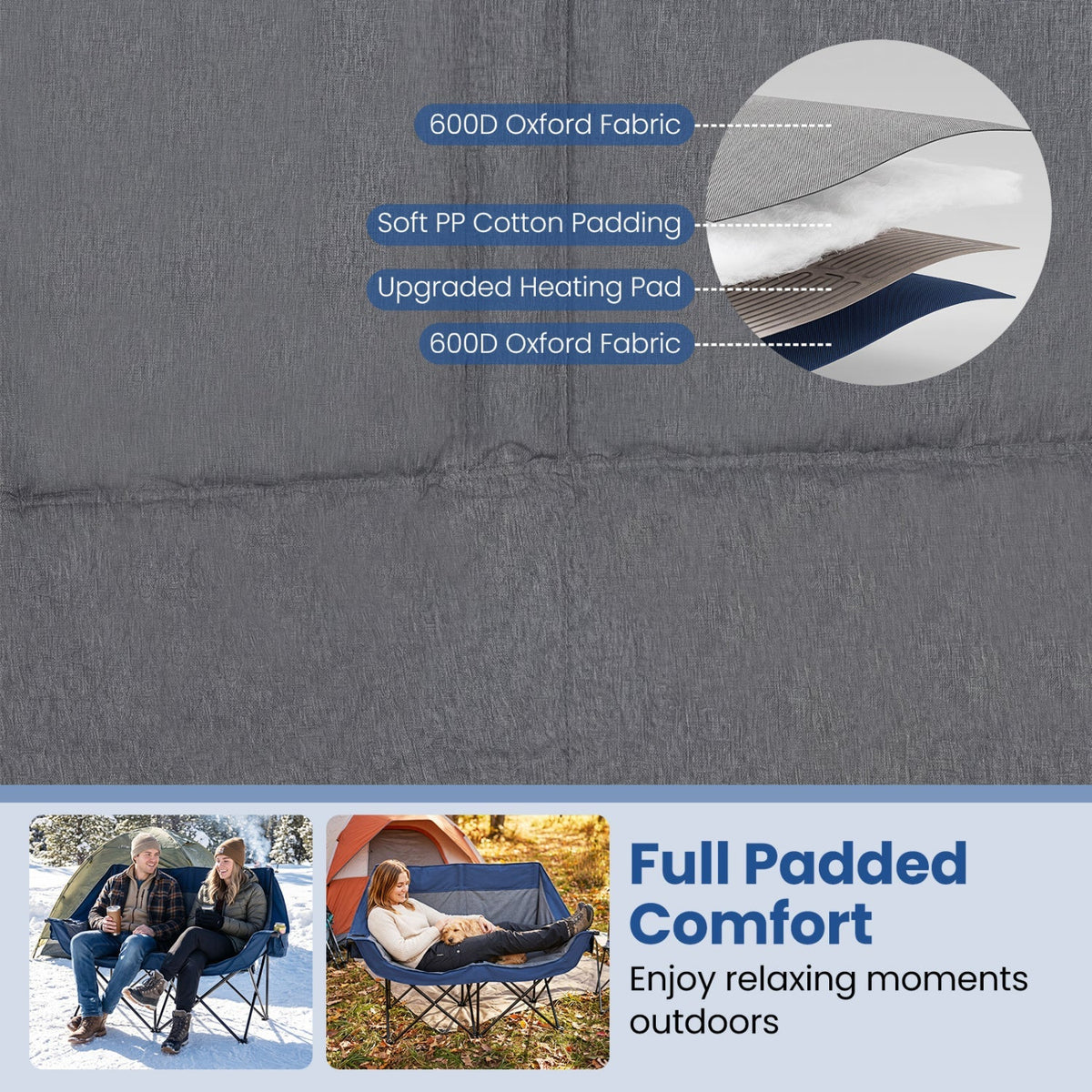 Heated Double Camping Chair with 4 Zones, 660 lb Limit