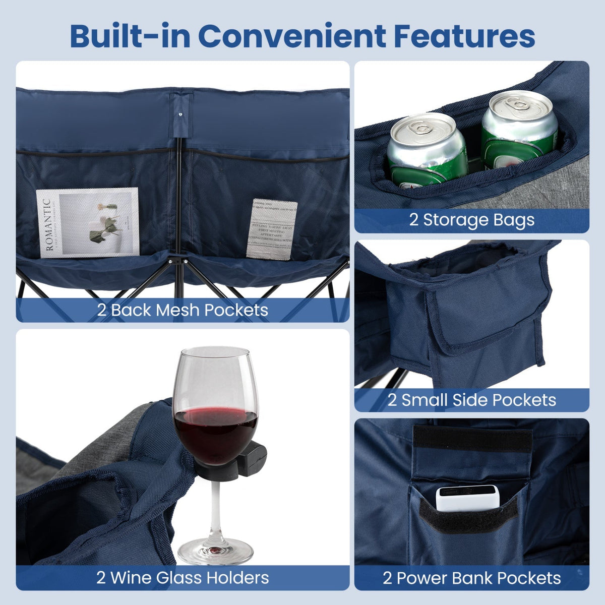 Heated Double Camping Chair with 4 Zones, 660 lb Limit