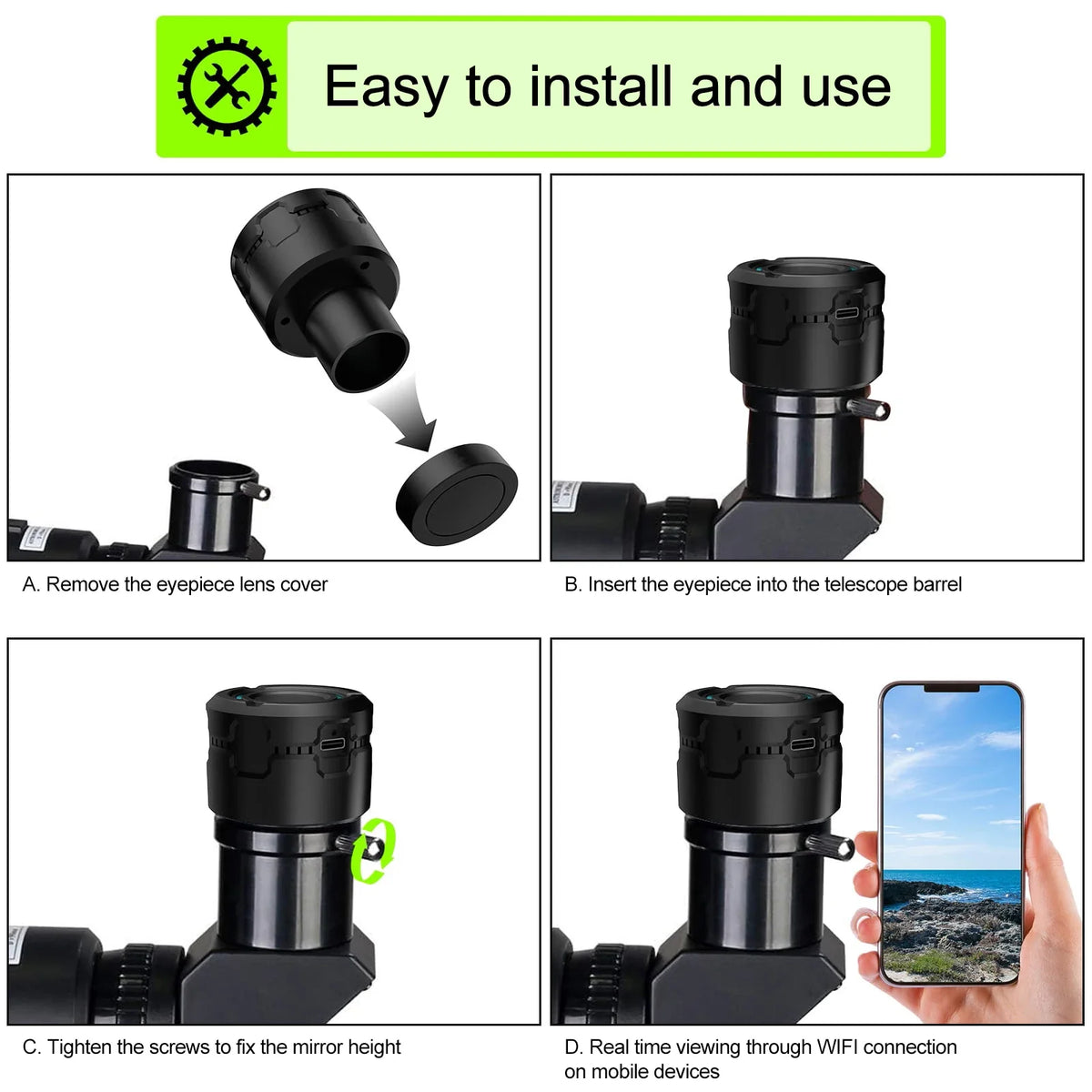 Portable 4K HD Telescope Camera Eyepiece Attachment Wireless