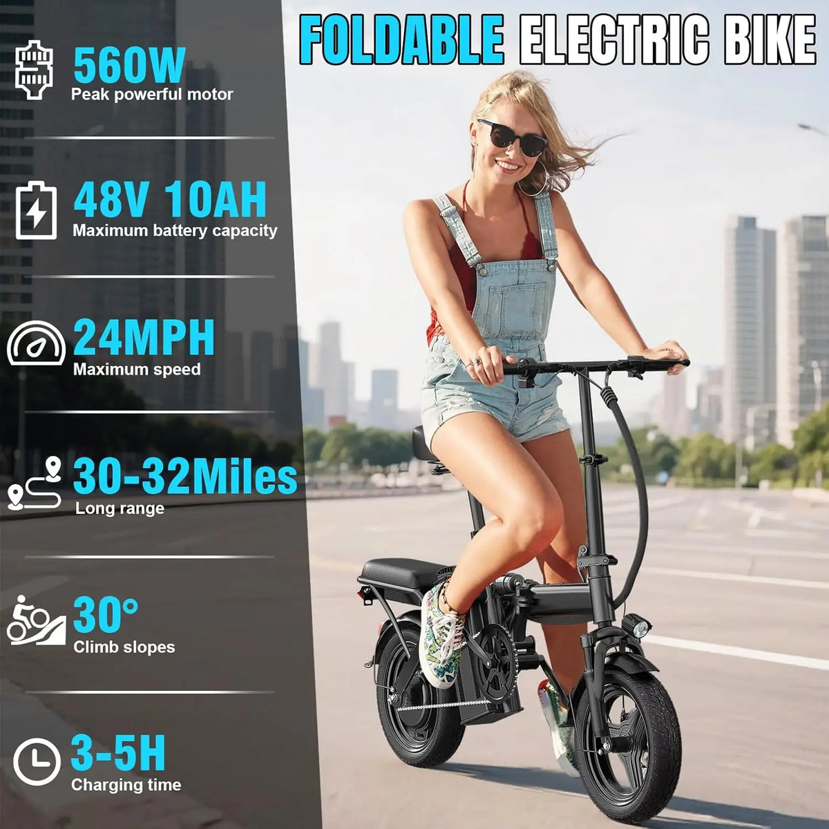 Electric Bike 520W-1200W Motor, 20-28MPH, 32 Miles Range, 48V 10Ah Battery
