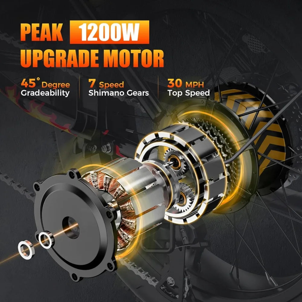 1200W Peak Electric Bike 7 Speed 30 mph