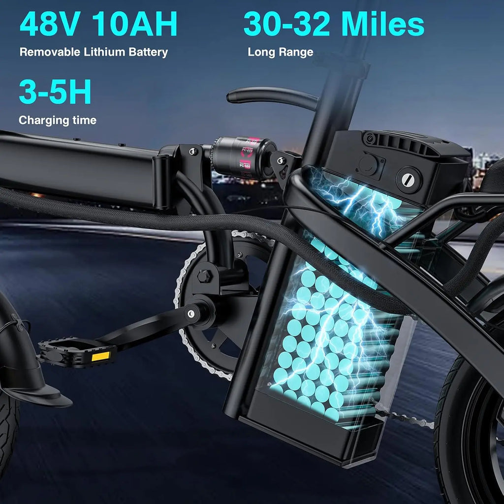 Electric Bike 520W-1200W Motor, 20-28MPH, 32 Miles Range, 48V 10Ah Battery