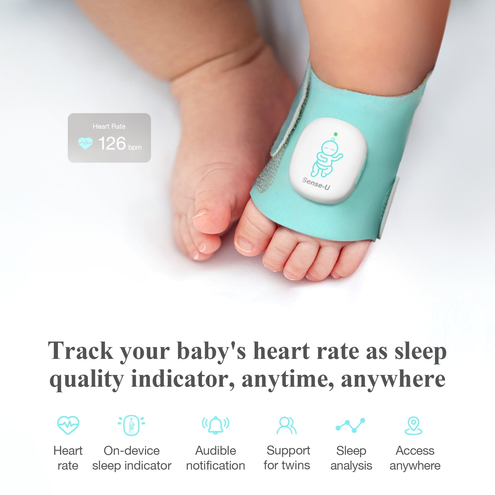 Sense-U Smart Sock Shoe 2 Baby Monitor tracks Heart Rate & Oxygen Levels
