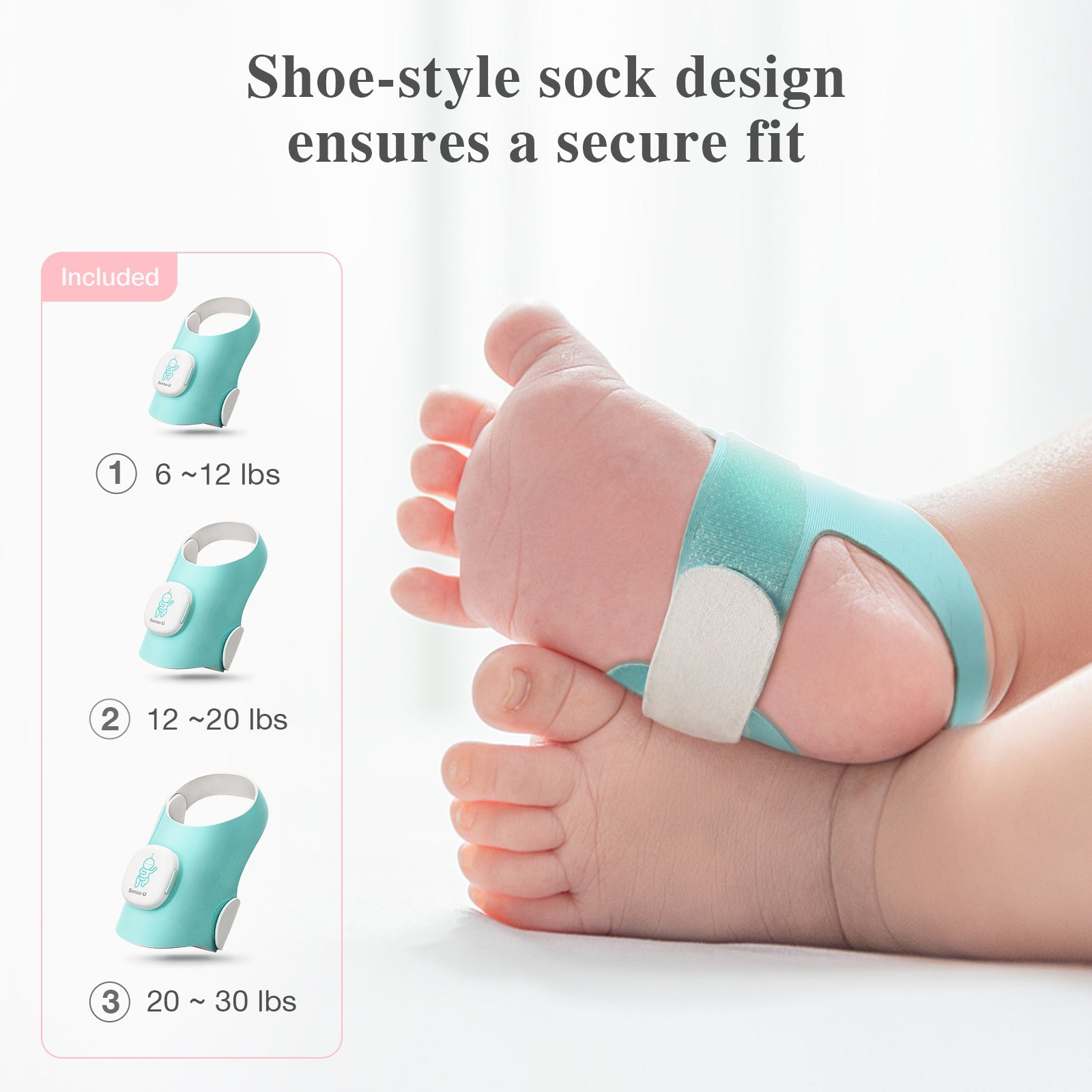 Sense-U Smart Sock Shoe 2 Baby Monitor tracks Heart Rate & Oxygen Levels