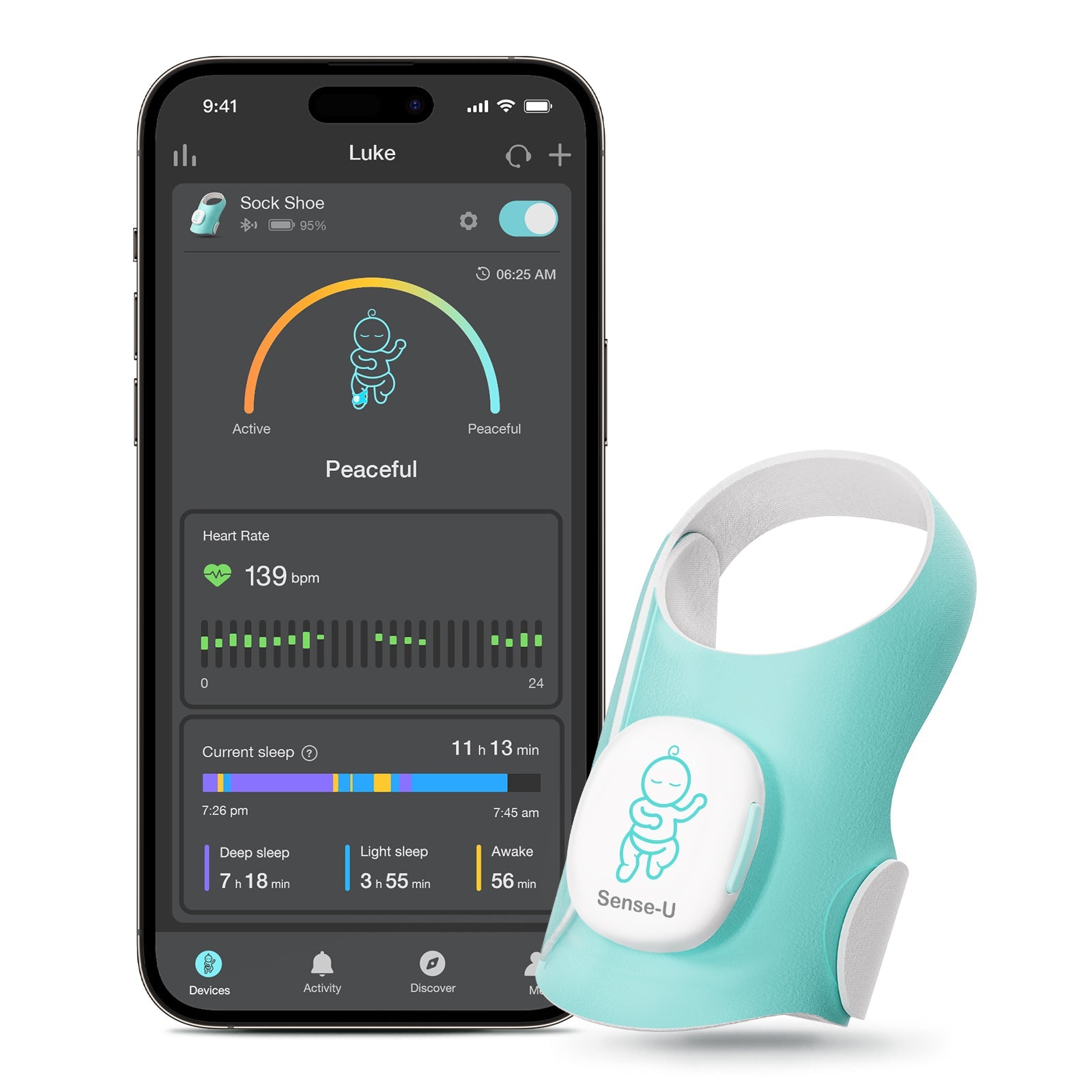 Sense-U Smart Sock Shoe 2 Baby Monitor tracks Heart Rate & Oxygen Levels