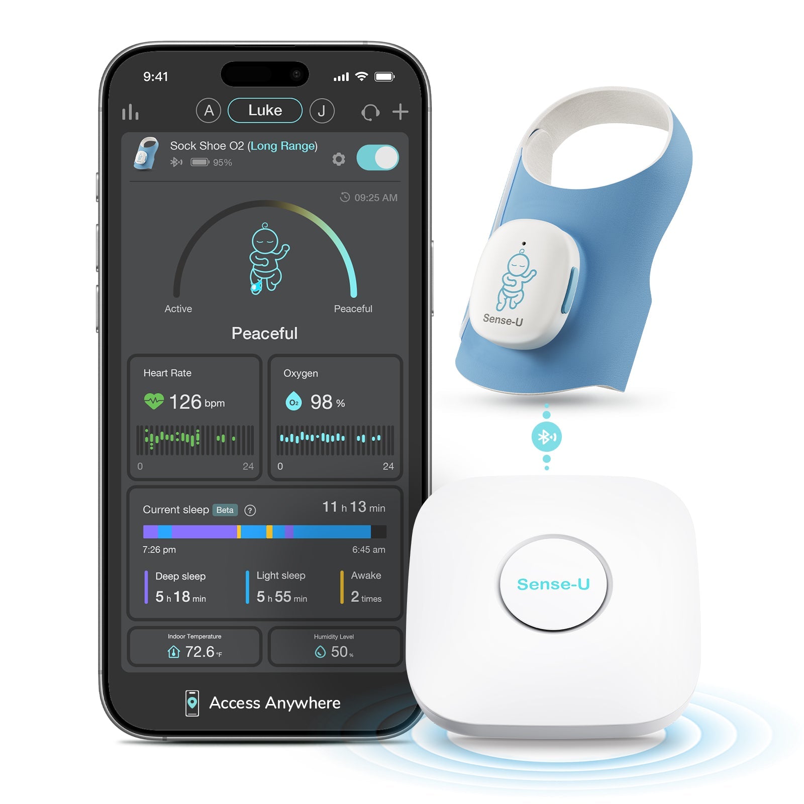 Sense-U Smart Sock Shoe 2 Baby Monitor tracks Heart Rate & Oxygen Levels