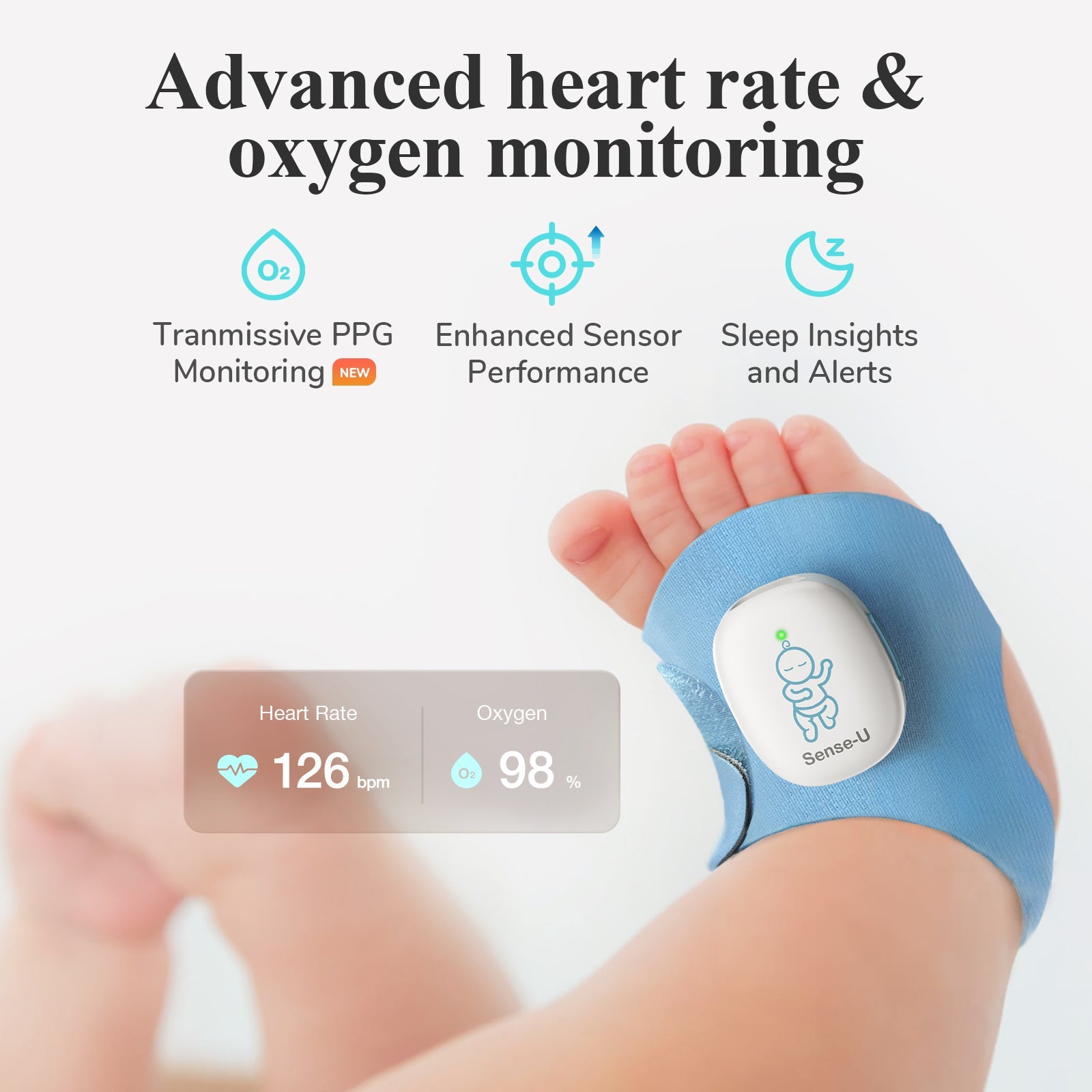 Sense-U Smart Sock Shoe 2 Baby Monitor tracks Heart Rate & Oxygen Levels