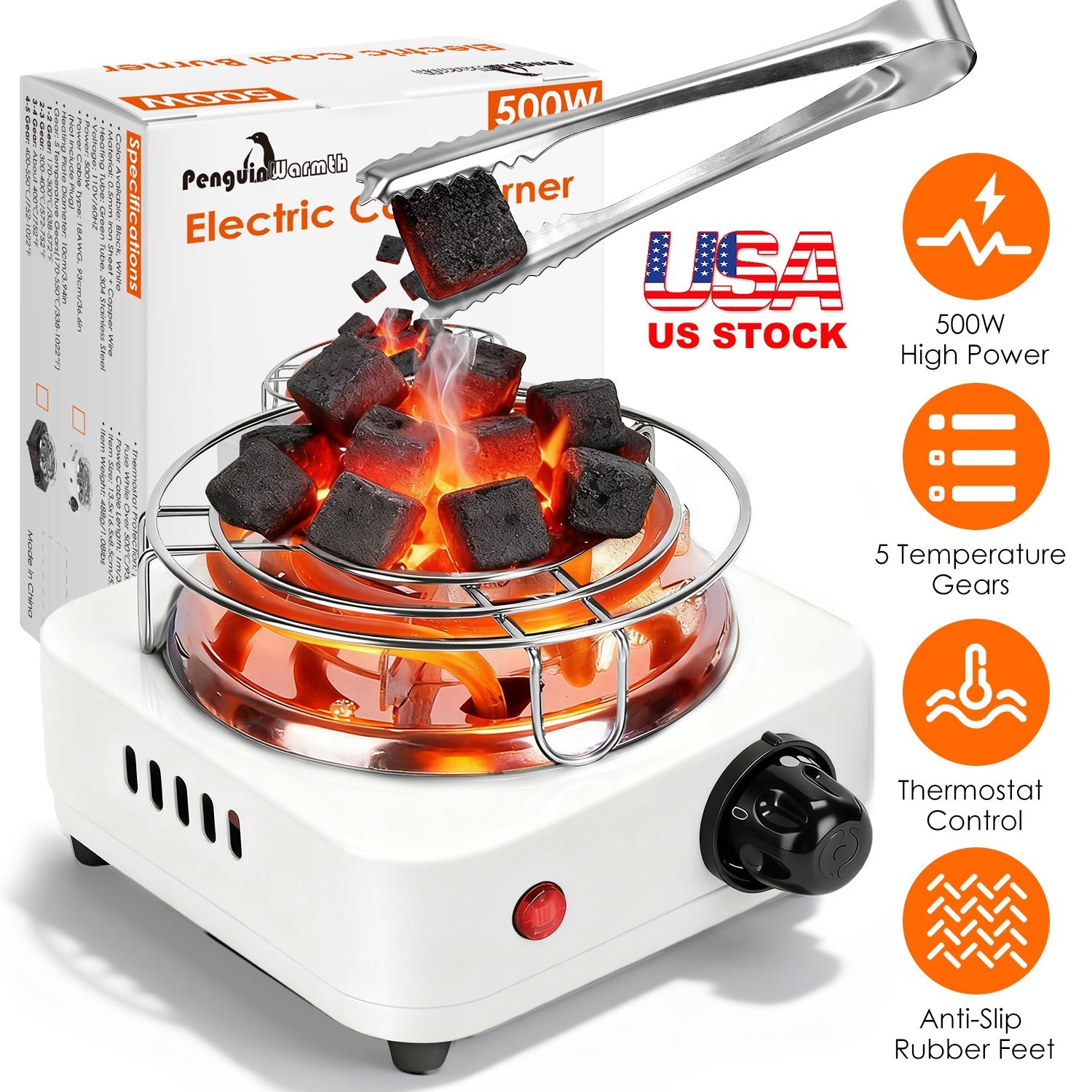 Electric Compact Hookah Shisha Charcoal Burner 500W Temp Control