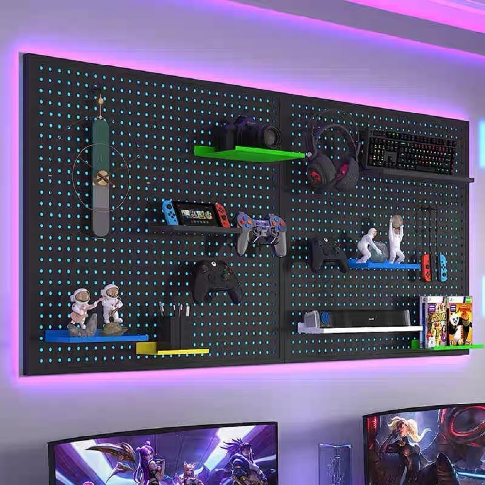 Pegboard Wall Organizer with Smart IC LED Strip Lights