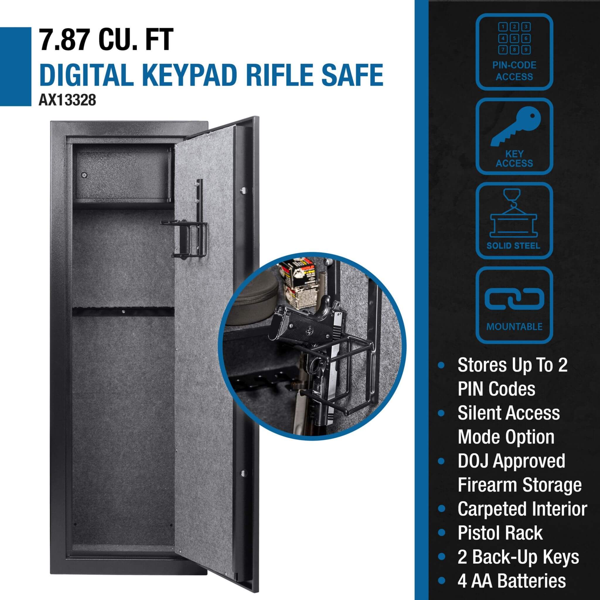 Barska 7.87 CF Extra-Large Rifle Gun Safe Electronic Keypad Secure Lock