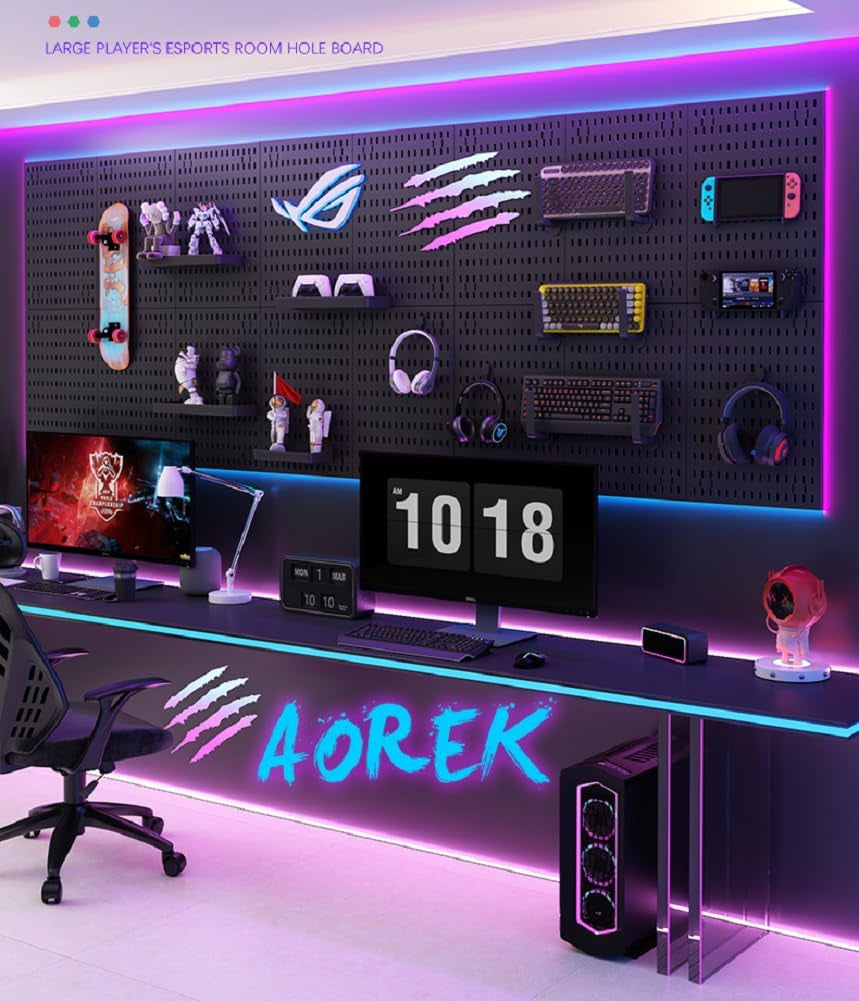 Pegboard Wall Organizer with Smart IC LED Strip Lights