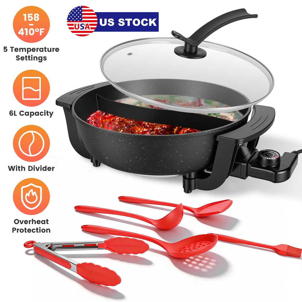 Electric Hot Pot with Divider 1100W 5-Temp Control
