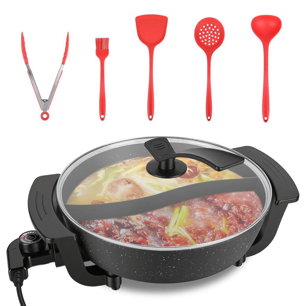 Electric Hot Pot with Divider 1100W 5-Temp Control