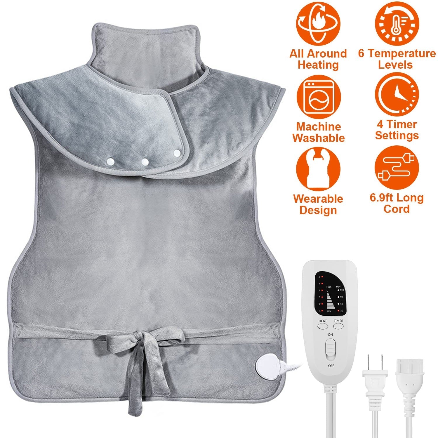 Electric Heat Wrap Fast Heating Pad Neck Shoulder Back Pain 6 Temp Settings