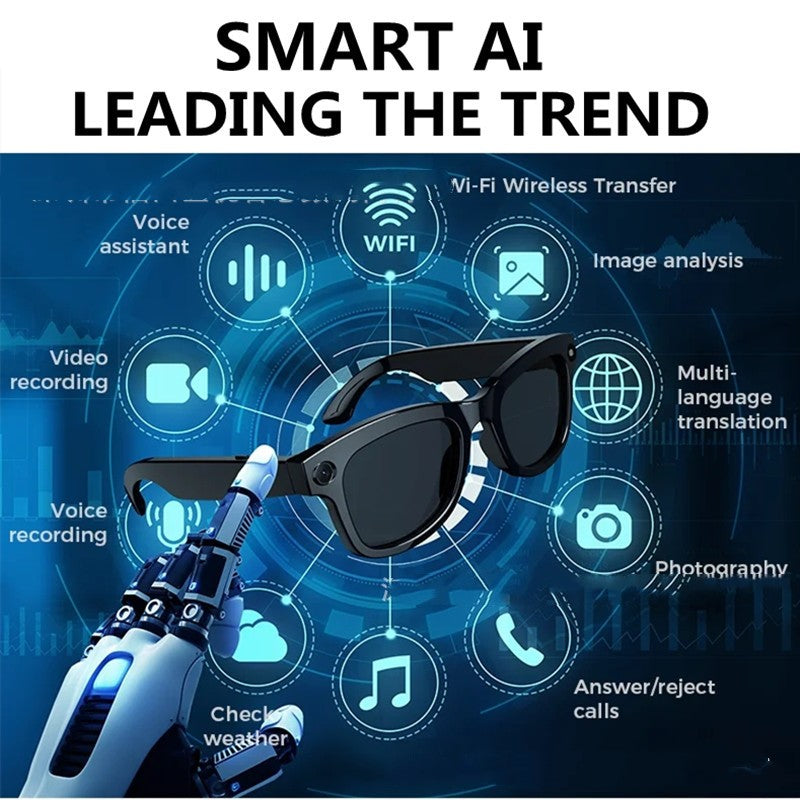 Smart Glasses 26 Languages Wide-Angle Camera Touch Control Wireless Music