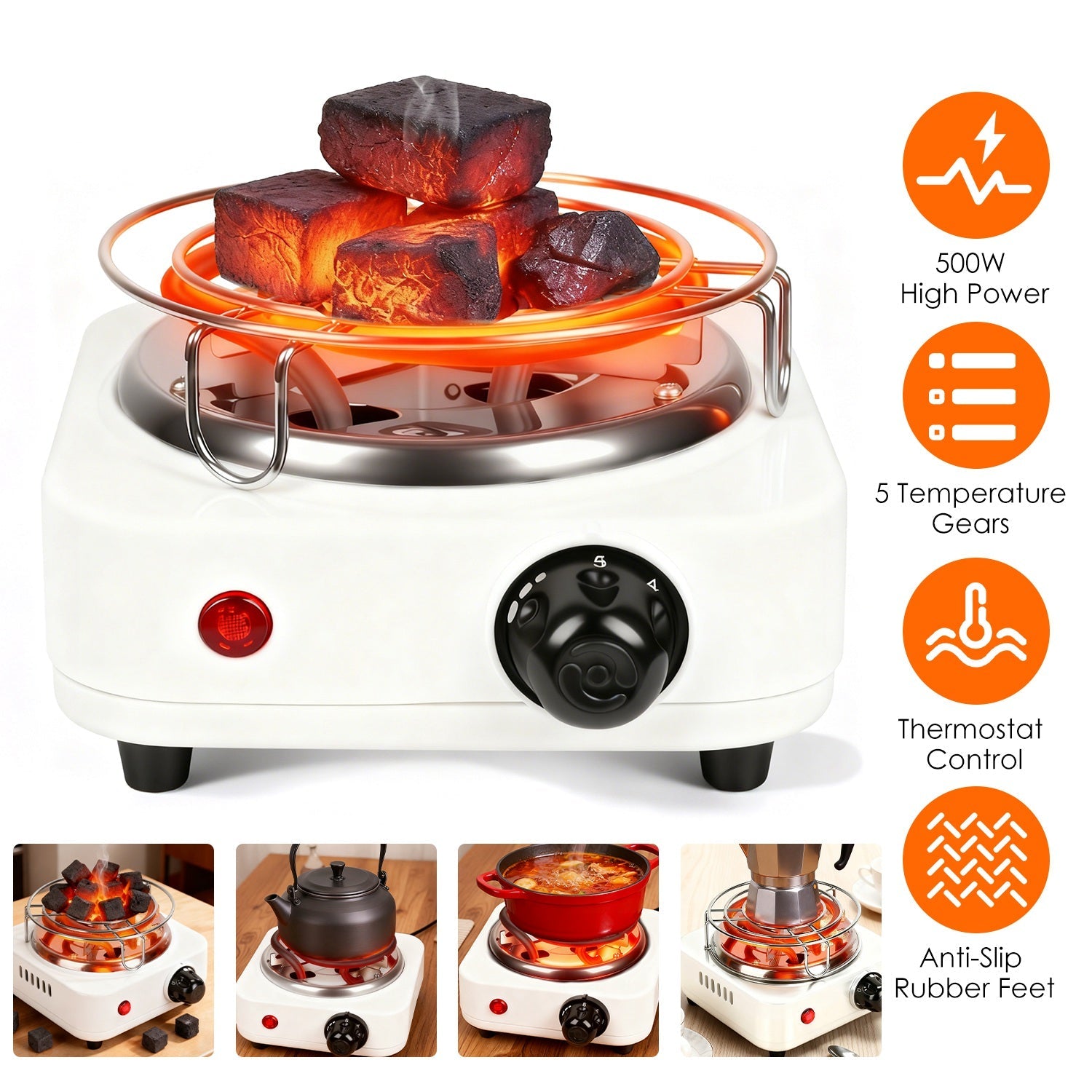 Electric Compact Hookah Shisha Charcoal Burner 500W Temp Control