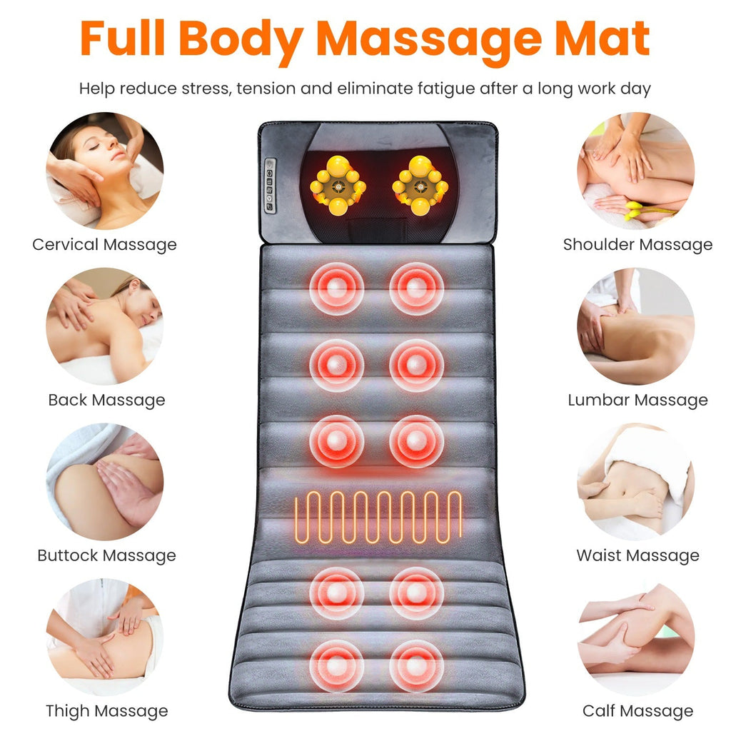 Full Body Electric Massage Mat Heat Chair Pad Neck Pillow 10 Vibrations