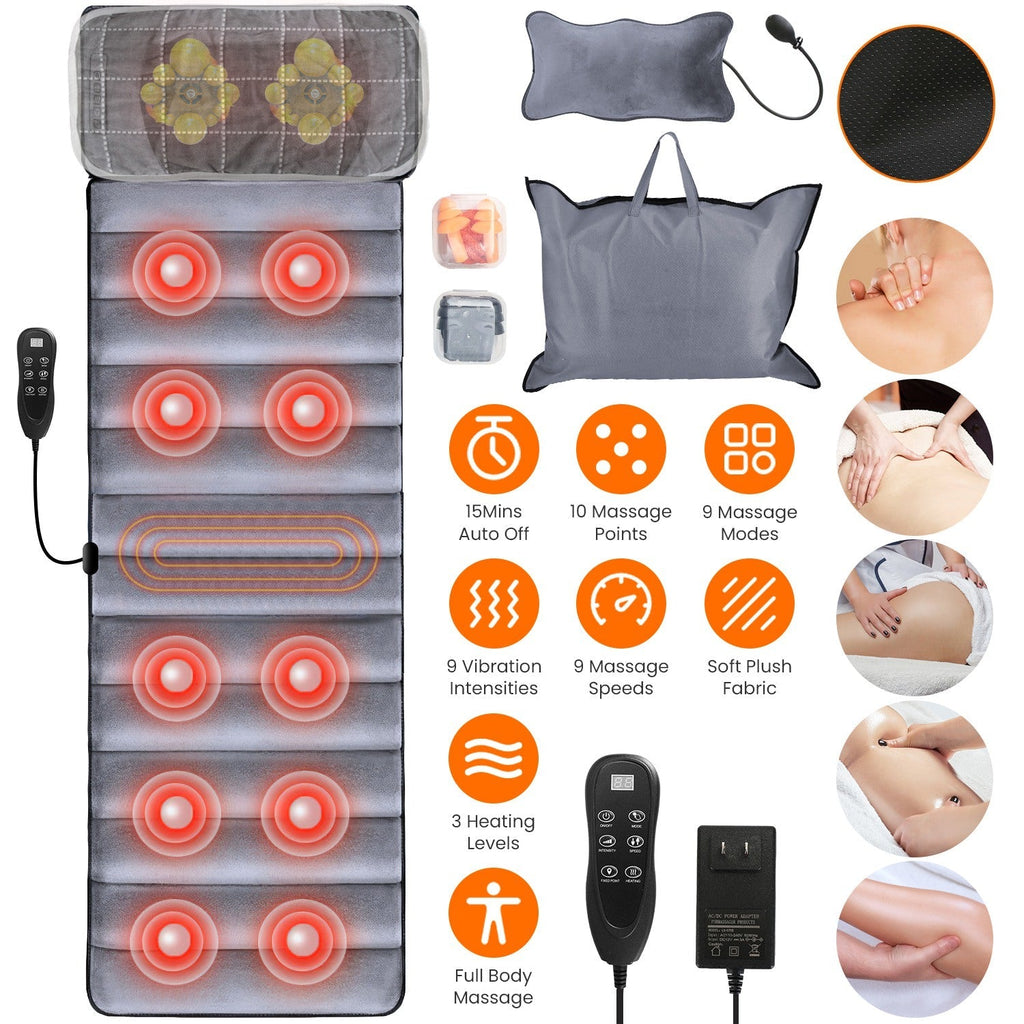 Full Body Electric Massage Mat Heat Chair Pad Neck Pillow 10 Vibrations