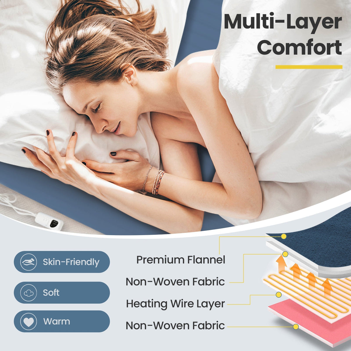 Electric Heated Mattress Pad with 5 Heating Levels and Overheat Protection