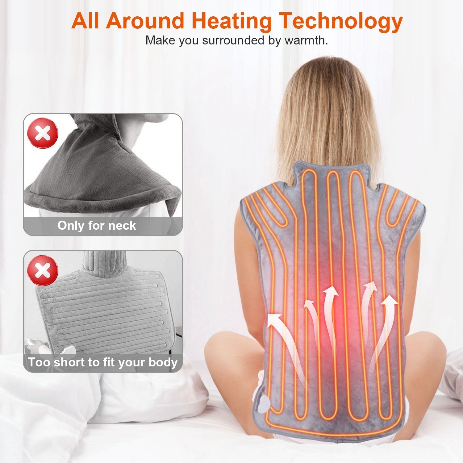 Electric Heat Wrap Fast Heating Pad Neck Shoulder Back Pain 6 Temp Settings