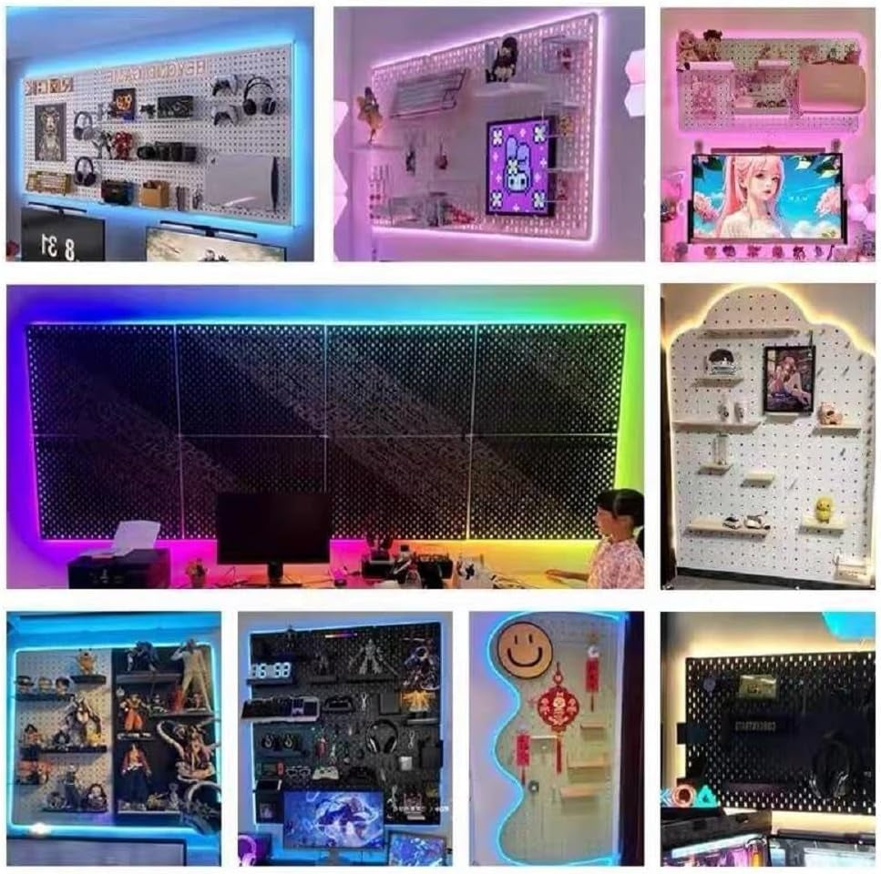 Pegboard Wall Organizer with Smart IC LED Strip Lights