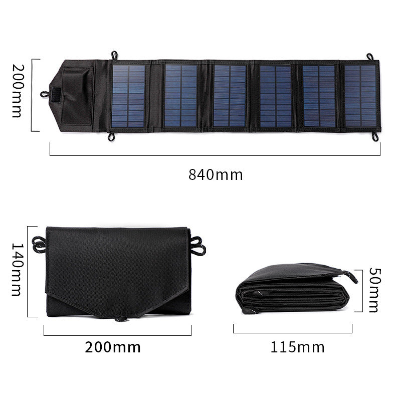 Folding solar panel with dimensions indicated on a white background