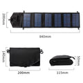 Folding solar panel with dimensions indicated on a white background