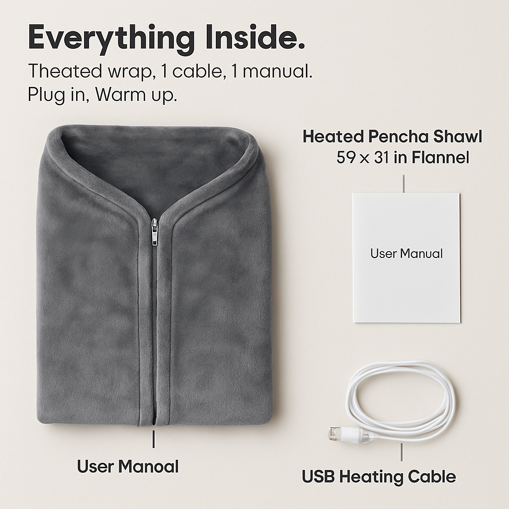 USB Heated Blanket Shawl Wrap with Zipper