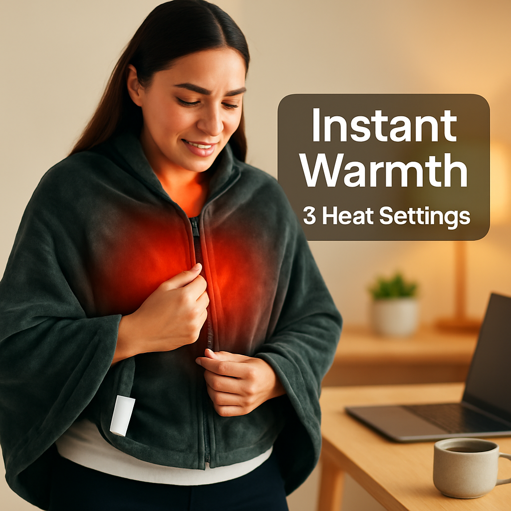 USB Heated Blanket Shawl Wrap with Zipper
