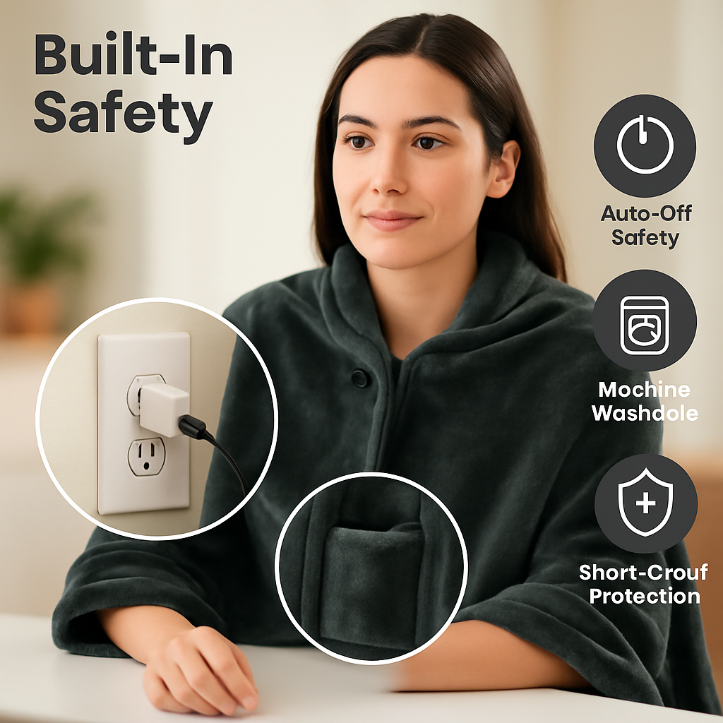 USB Heated Blanket Shawl Wrap with Zipper