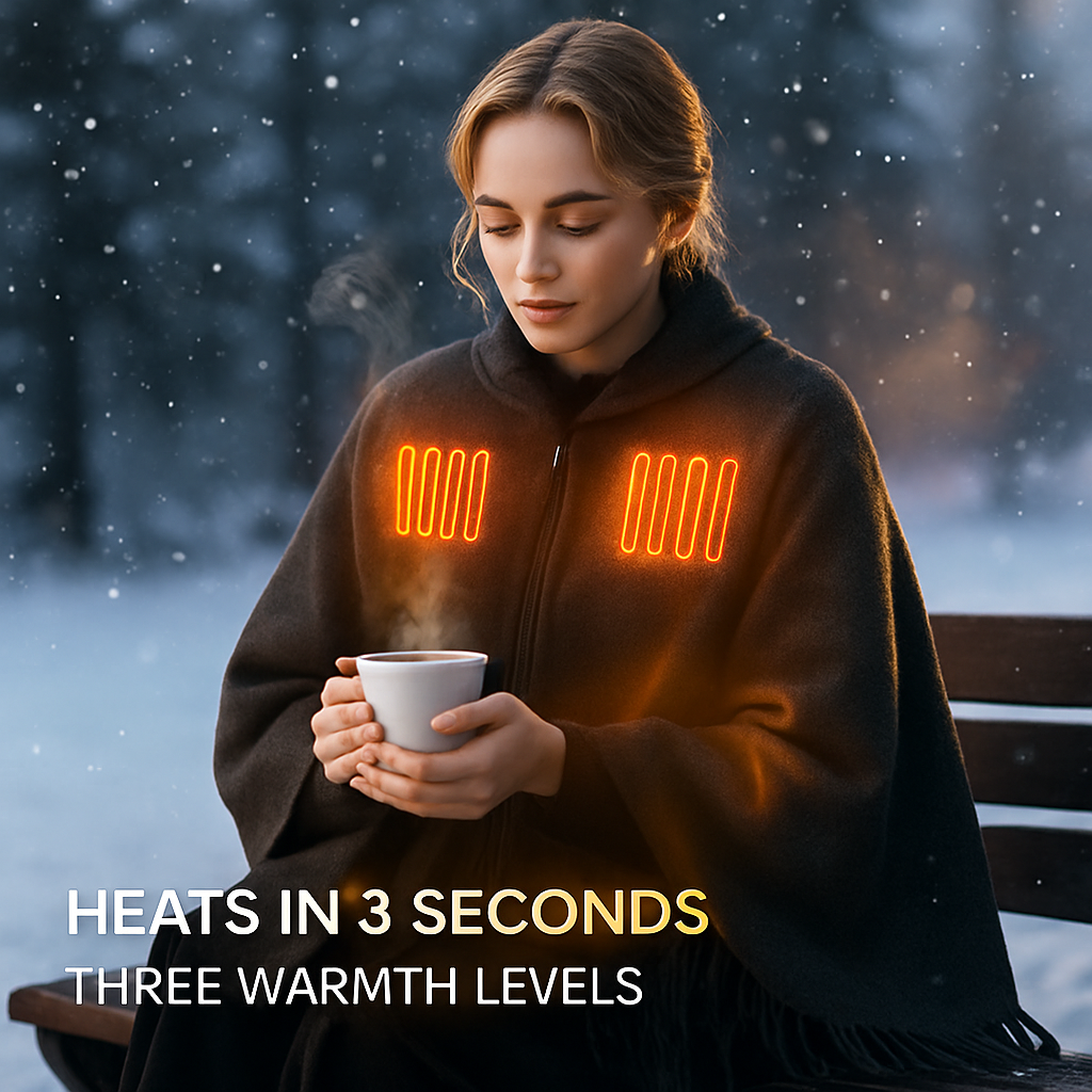 77x24In USB Heated Shawl with Teasel Wearable Heating Blanket Electric Throw Wrap Indoor Outdoor with Zipper 3 Heating Levels Machine Washable for Out