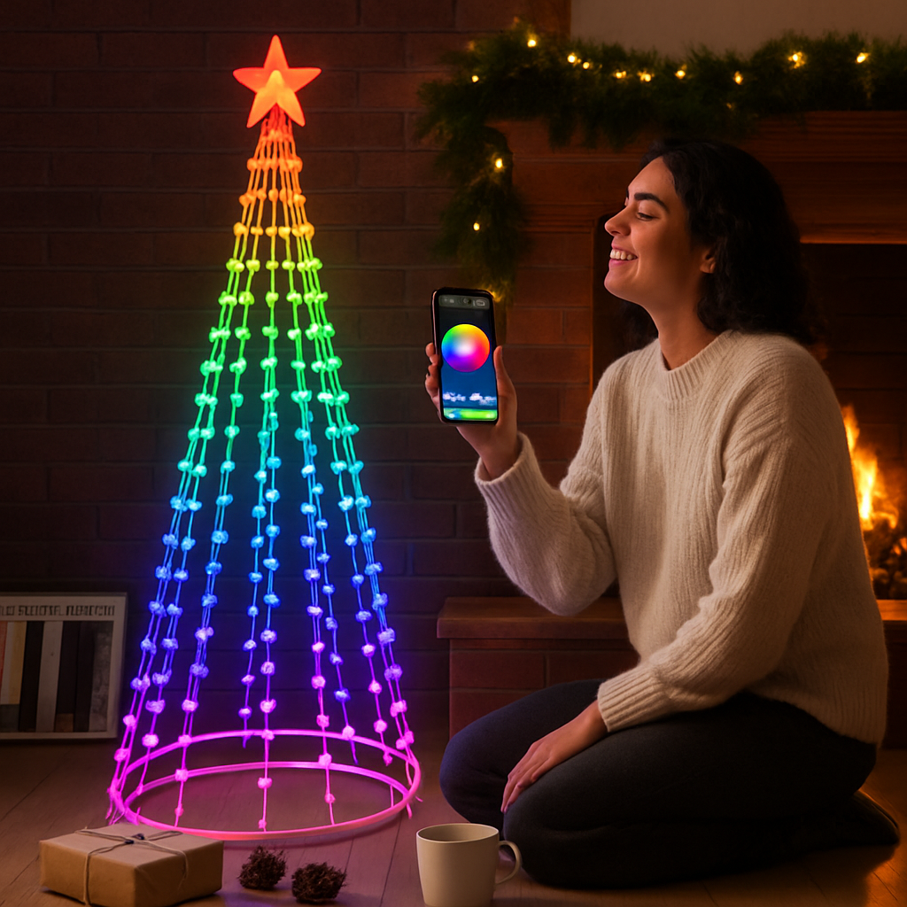 LED Smart Christmas Cone Tree Outdoor Lighted Christmas Tree Light with App Control Remote Control IP44 Waterproof Timer 210 Modes for Indoor Outside