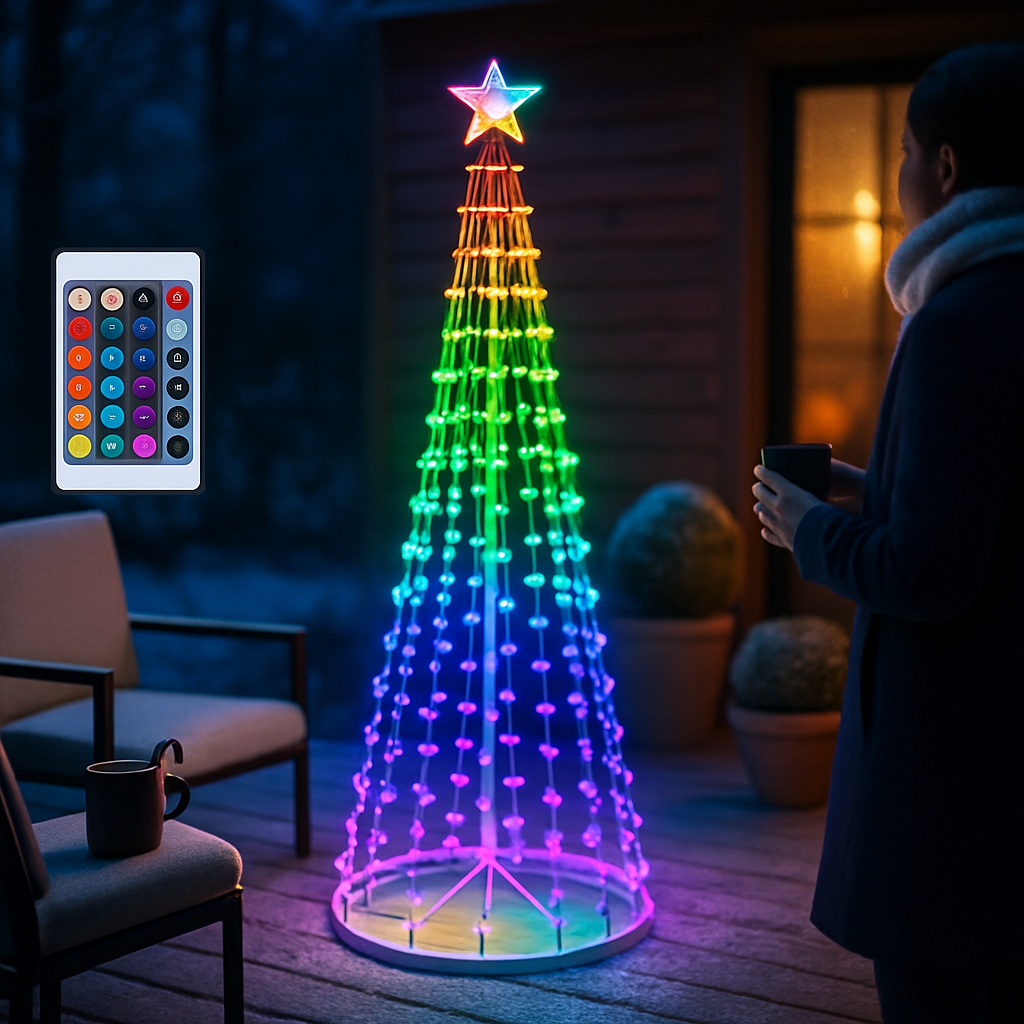 LED Smart Christmas Cone Tree Outdoor Lighted Christmas Tree Light with App Control Remote Control IP44 Waterproof Timer 210 Modes for Indoor Outside