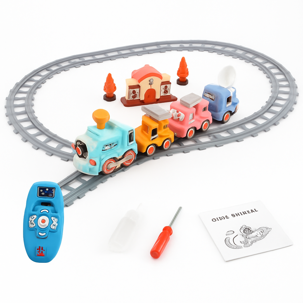 Electric Train Set with Remote, Smoke, Light & Sound, Magnetic Trucks, Ages 3+