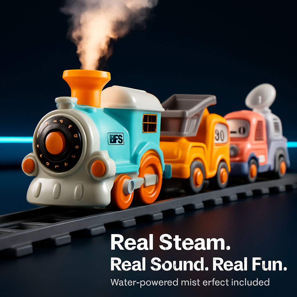 Electric Train Set with Remote, Smoke, Light & Sound, Magnetic Trucks, Ages 3+