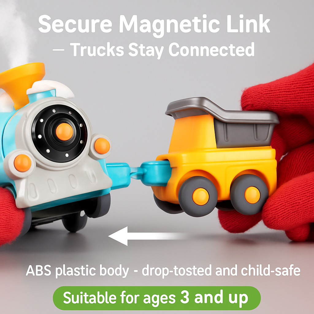 Electric Train Set with Remote, Smoke, Light & Sound, Magnetic Trucks, Ages 3+