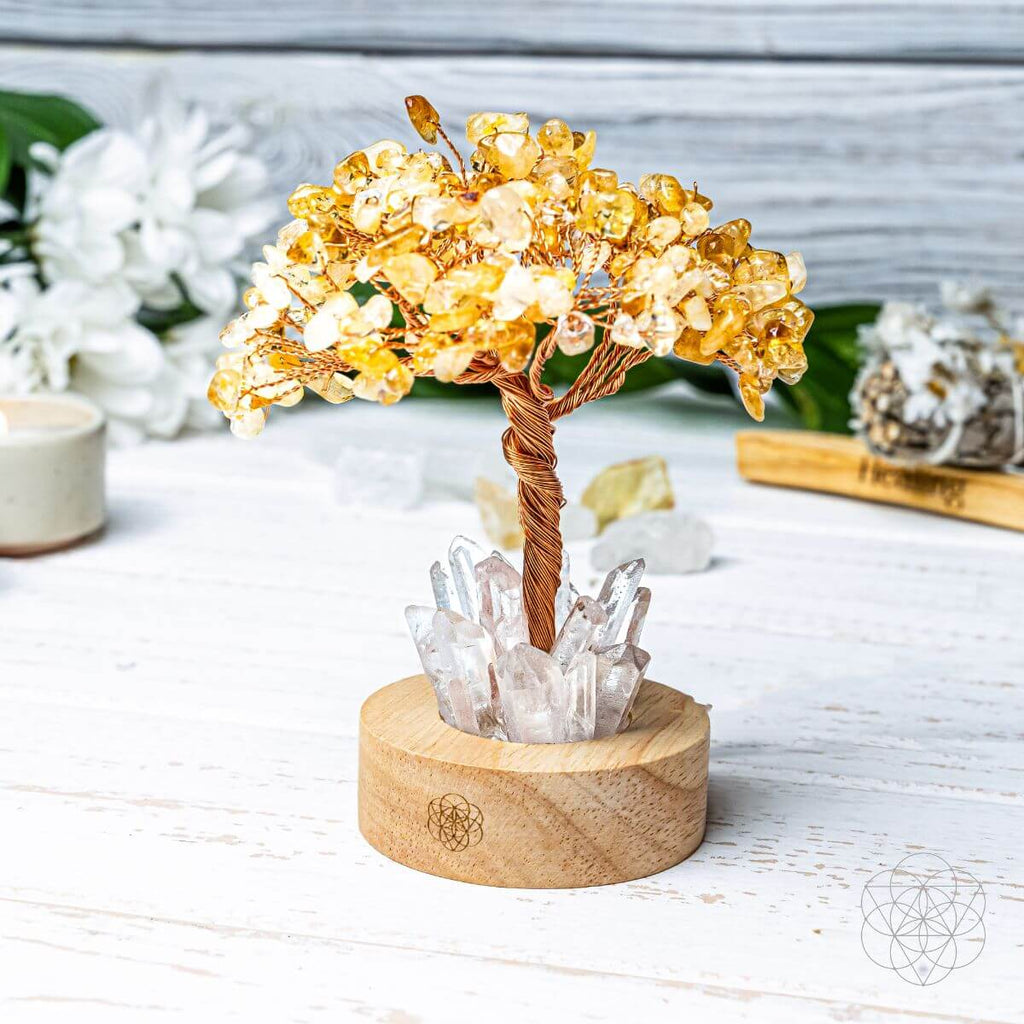 Golden Lamp of Wealth - Citrine & Clear Quartz Tree Lamp