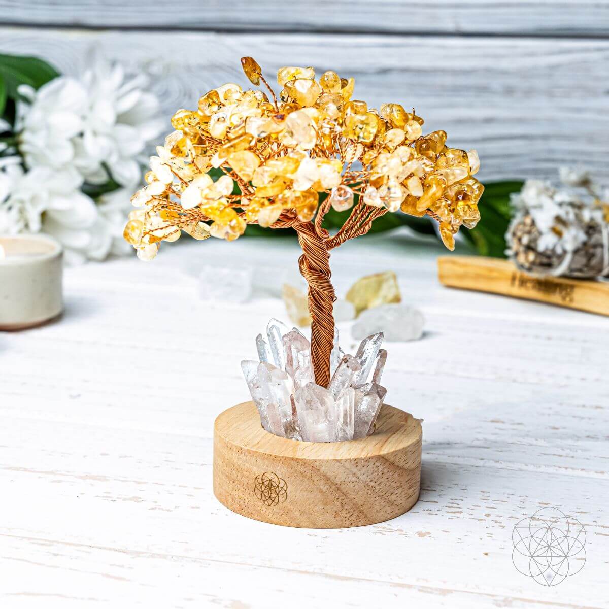 Golden Lamp of Wealth - Citrine & Clear Quartz Tree Lamp