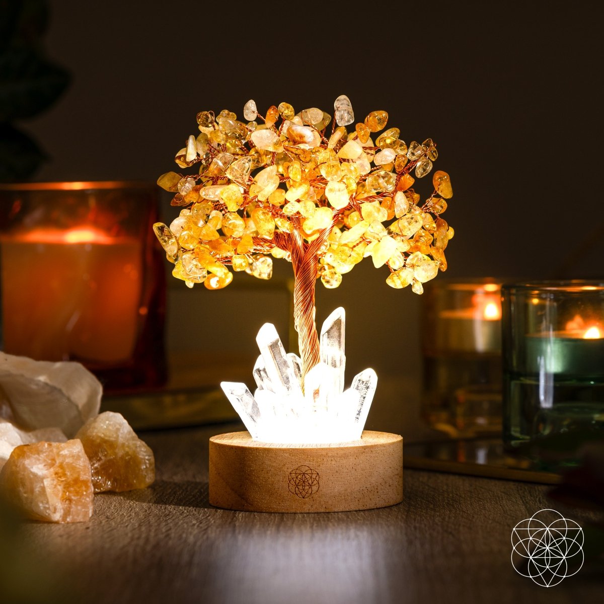 Golden Lamp of Wealth - Citrine & Clear Quartz Tree Lamp