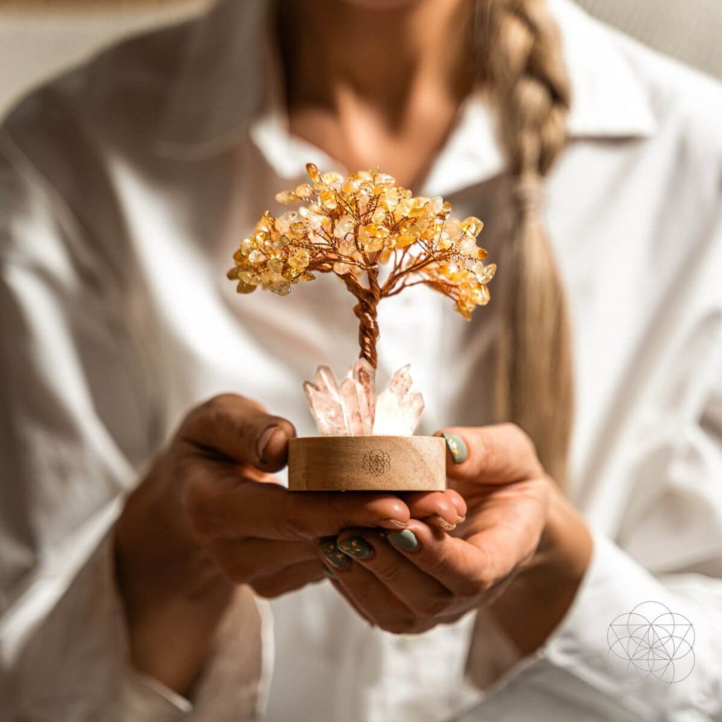 Golden Lamp of Wealth - Citrine & Clear Quartz Tree Lamp