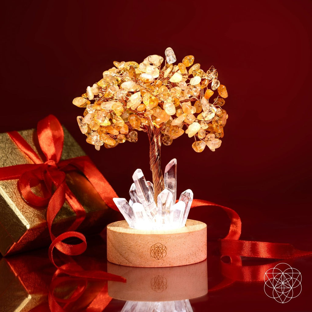 Golden Lamp of Wealth - Citrine & Clear Quartz Tree Lamp