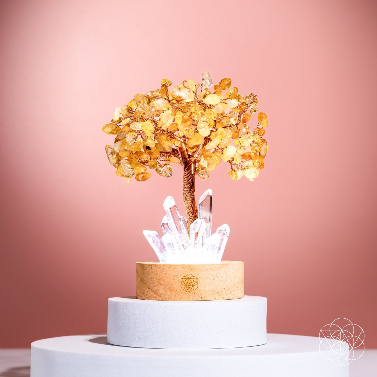 Golden Lamp of Wealth - Citrine & Clear Quartz Tree Lamp