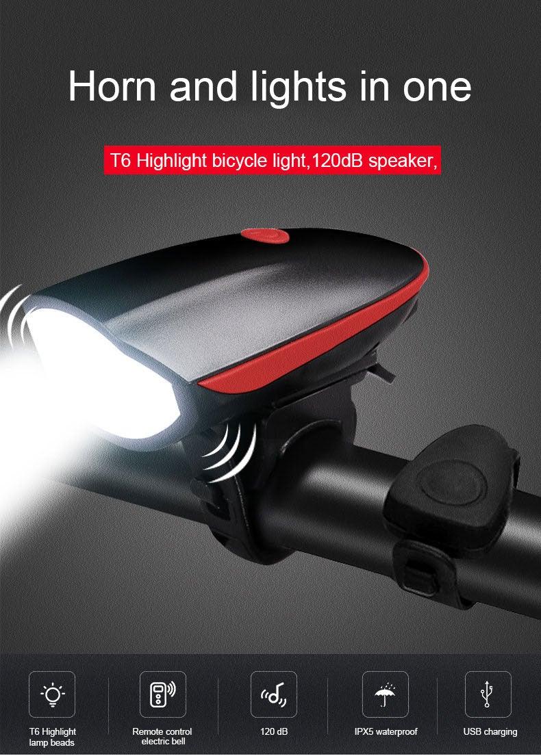 Waterproof LED Bicycle Headlight with 130dB Horn & Tail Light