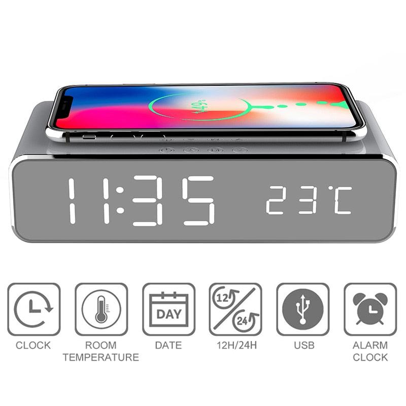 Digital Alarm Clock Wireless Mobile Phone Charger