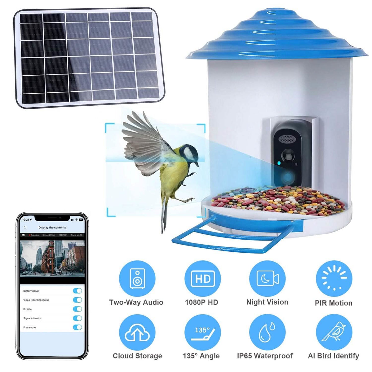 Smart Bird Feeder with Solar HD Camera & AI Detection
